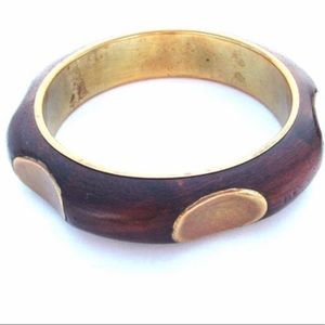 Brass Inlay Wood Bangle Bracelet Bohemian Boho